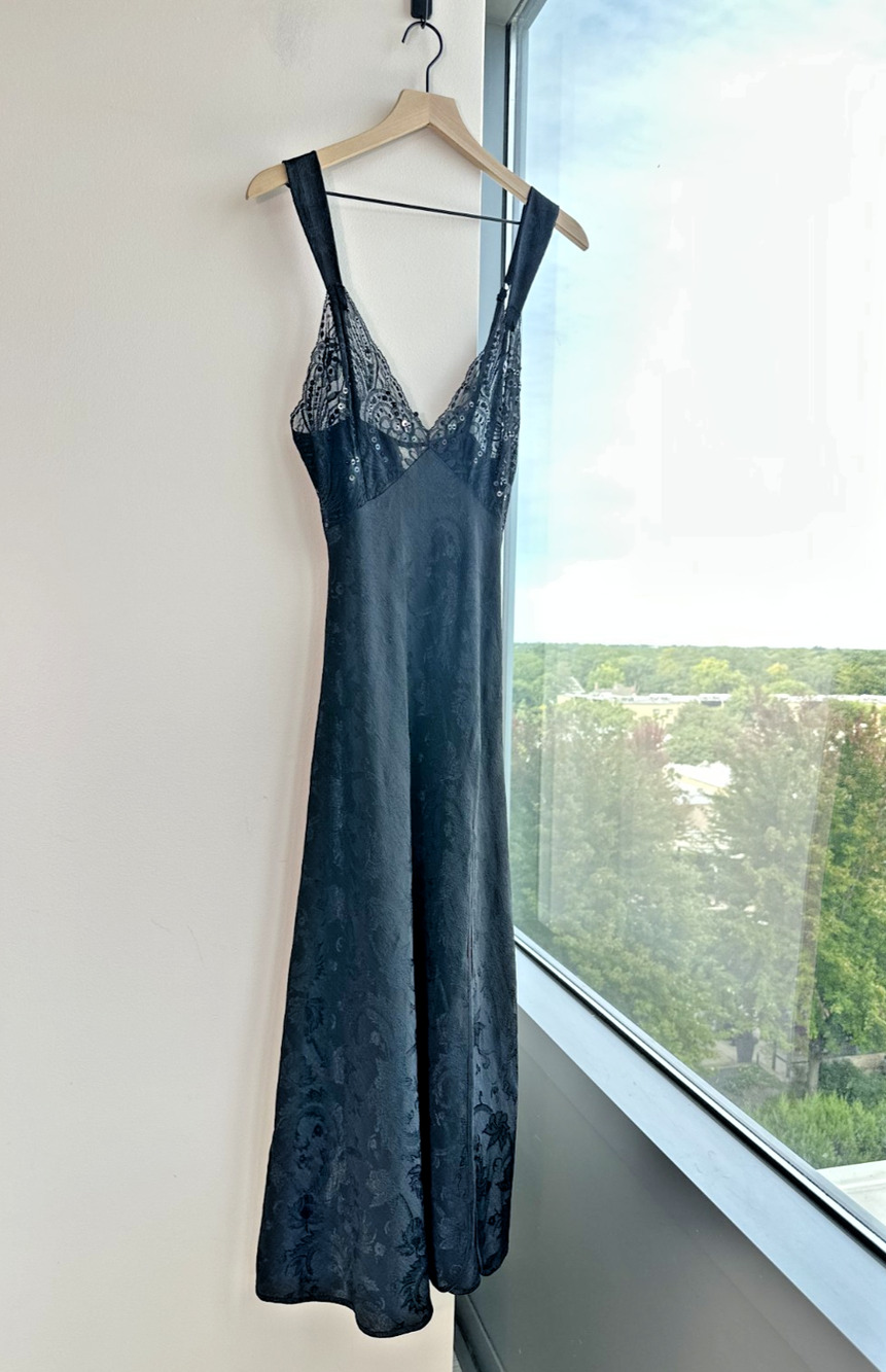 Vintage Victoria's Secret Black Lace Floral Embroidery Whimsygoth Dress XS